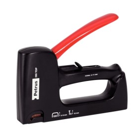 Petrus 295 Top Clavadora/Grapadora - Para Grapas 530/6 a 14mm y Pins Tipo 8 de 15mm - Ajuste de Potencia - Color Negro/Rojo