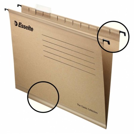 Esselte Classic Folio Carpeta Colgante Reforzada - Caja de 50 - 10 Veces Mas Resistente - Visores de Plastico Transparente - Eti