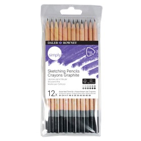 Daler Rowney Simply Pack de 12 Lapices de Grafito Redondos - Facil de Afilar - Para Estudiantes y Uso Personal - Minas Surtidas
