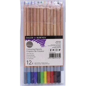 Daler Rowney Simply Pack de 12 Lapices de Colores Redondos - Facil de Afilar - Para Estudiantes y Uso Domestico - Colores Surtid