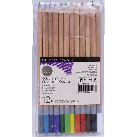 Daler Rowney Simply Pack de 12 Lapices de Colores Redondos - Facil de Afilar - Para Estudiantes y Uso Domestico - Colores Surtid