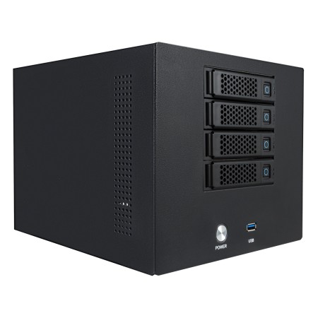 Unykach Caja NAS 4U 4 Bahias Hot Swap - Tamaños de Disco Soportados 2.5", 3.5" - Placas Base Soportada Mini ITX - USB-A 3.0 - 1 