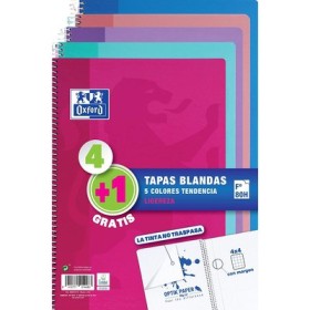 Oxford Pack 4+1 Cuadernos Espiral Formato Folio Cuadriculado 4x4mm - 80 Hojas - Tapa Blanda - Colores Tendencia Surtidos