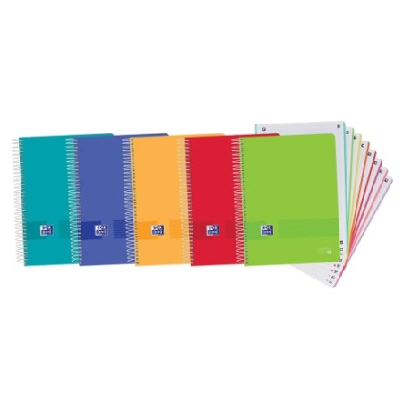 Oxford Europeanbook 8 Live & Go Pack de 5 Cuadernos Espiral Formato A4+ Cuadriculado 5x5mm - 160 Hojas Microperforadas con 4 Tal