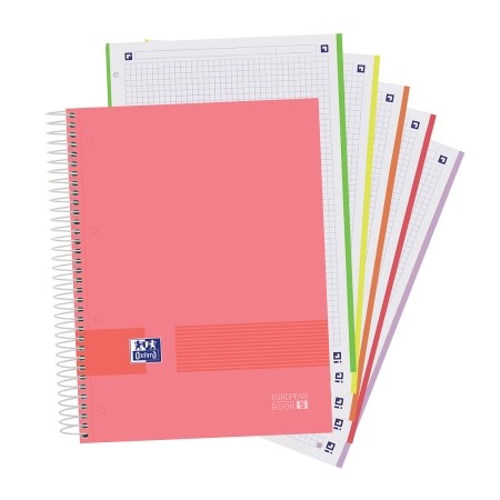 Oxford Europeanbook 5 Oxford & You Pack de 5 Cuadernos Espiral Formato A4+ Cuadriculado 5x5 - 120 Hojas Microperforadas con 4 Ta