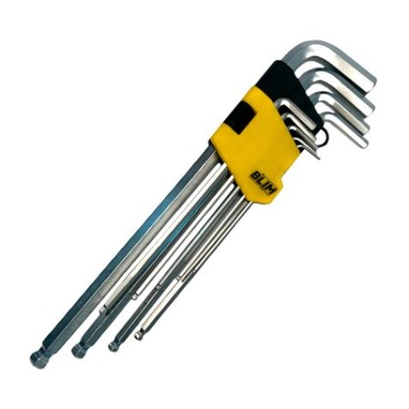 Blim Juego Llaves Allen Largas de Bola - Tamaño 1.5-2-2.5-3-4-5-6-8-10 mm - Acero Cromo Vanadio Tratado y Templado - Extremo de 