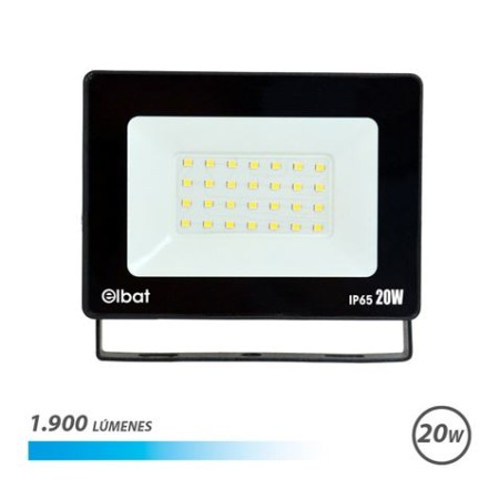 Elbat Foco LED de 20W - Potencia: 20W - Lumenes: 1900 - 6.500K Luz Fria - 30.000 - 50.000 Horas de Vida - Angulo 120º - Protecci