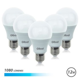 Elbat Pack 5 Unidades - Potencia 12W - Lumenes 1080 - Tipo de Luz 6500K Luz Fria - Casquillo E27 - Angulo 220º - Dimensiones 60X