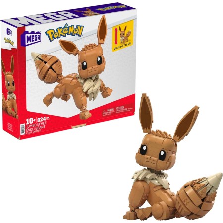 Mattel Mega Construx Wonder Builders Pokemon Eevee Jumbo - Figura de Construccion - Tamaño 29cm aprox. - 824 Piezas