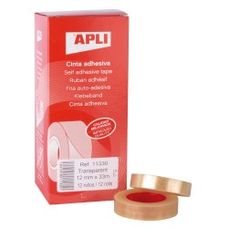 Apli Cinta Adhesiva Transparente 12mm x 33m - Resistente al Agua y a la Intemperie - Facil de Cortar y Aplicar - Ideal para Manu