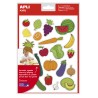 Apli Bolsa de Gomets Tematicos Frutas y Verduras - 69 Gomets - Adhesivo Removible - Ilustraciones Divertidas - Adhesivo Base Agu