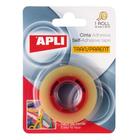 Apli Cinta Adhesiva Transparente 12mm x 33m - Resistente al Agua y a la Intemperie - Facil de Cortar y Aplicar - Ideal para Manu