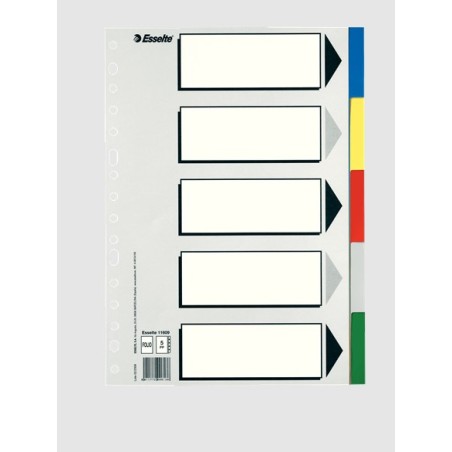Esselte 613 Bolsa de 5 Separadores de Plastico - 5 Pestañas / 5 Colores - Multitaladro - Formato Folio