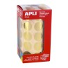 Apli Gomets Redondos Oro Metalizado - Tamaño Ø 20mm - Adhesivo Permanente - 1770 Gomets por Rollo - Ideal para Actividades Creat