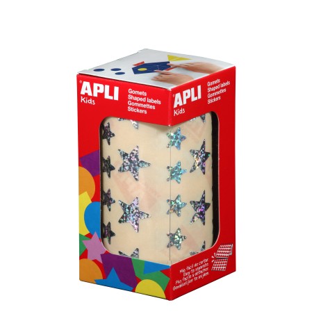 Apli Gomets Estrella Holograficos - 12.5mm y 19.5mm - Adhesivo Permanente - 59 Hojas Pretroqueladas - 2.360 Gomets por Rollo