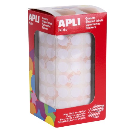 Apli Gomets Redondos Blancos con Adhesivo Permanente - Ø 10.5mm - 5192 Gomets por Rollo - Ideal para Desarrollar la Psicomotrici
