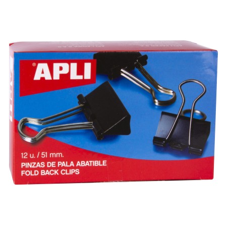 Apli Pinzas Abatibles 30x51mm - Acero Templado Negro - Asas Niquel - 12 Unidades - Sujecion Hasta 220 Hojas
