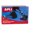 Apli Pinzas Abatibles 30x51mm - Acero Templado Negro - Asas Niquel - 12 Unidades - Sujecion Hasta 220 Hojas