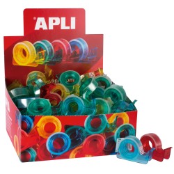 Apli Porta Cinta School con Cinta Adhesiva Transparente - 15mm x 10m - Facil de Usar y Transportar - Ideal para Estudiantes y Of