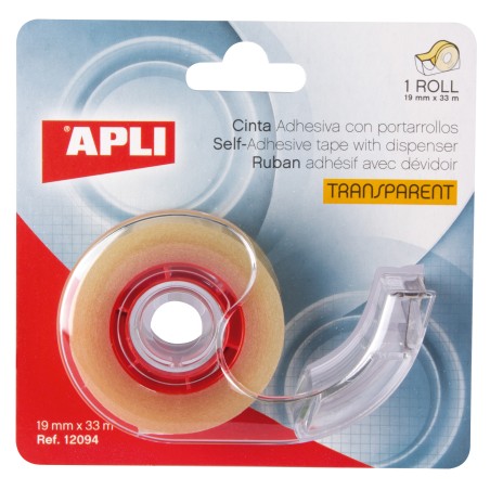 Apli Porta Cinta Home con Cinta Adhesiva Transparente - 19mm x 33m - Facil de Usar y Transportar - Ideal para el Hogar y la Ofic