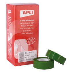 Apli Cinta Adhesiva Verde 19mm x 33m - Resistente al Desgarro - Facil de Cortar - Adhesivo de Alta Calidad Verde