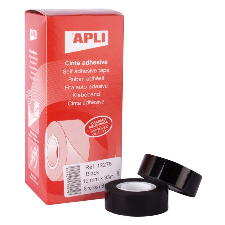 Apli Cinta Adhesiva Negra 19mm x 33m - Resistente al Agua y a la Intemperie - Facil de Cortar con las Manos - Ideal para Uso en 