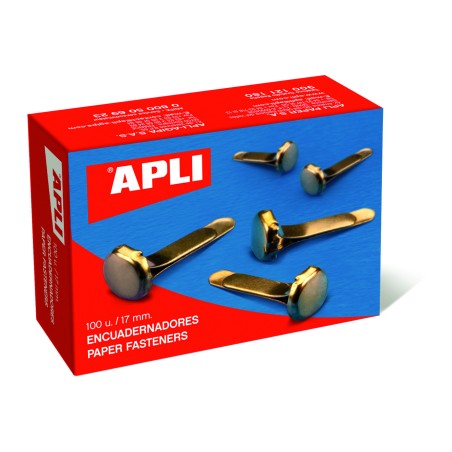 Apli Encuadernadores Metalicos Dorados 12mm - Caja de 100 - sin Arandela - Aptos para Todo Tipo de Documentos - Ideales para Enc