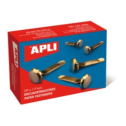 Apli Encuadernadores Metalicos Dorados 17mm - Caja de 100 - sin Arandela - Aptos para Todo Tipo de Documentos - Ideales para Enc