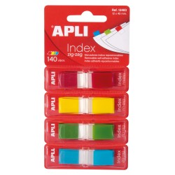 Apli Indices Adhesivos Film Zigzag 45x12mm 4 Dispensadores de 35 Indices de 4 Colores - Faciles de Aplicar - Adhesivo de Calidad