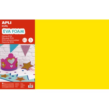 Apli Goma Eva Amarilla 600x400 - 5 Hojas de Tamaño Grande y Flexible