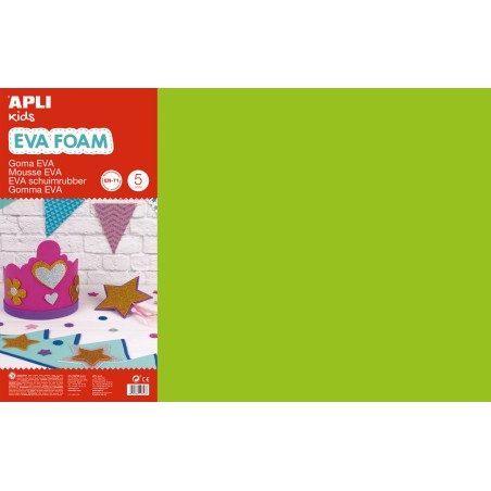 Apli Goma Eva Verde Claro 600x400 - 5 Hojas de Tamaño Grande y Flexible - Ideal para Manualidades y Decoracion