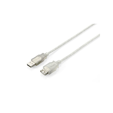 Equip Cable Alargador USB A Macho - USB A Hembra 2.0 - Transparente - Conectores Chapados en Niquel - Longitud 3 m