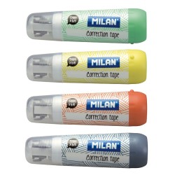Milan Pack de 40 Cintas Correctoras Cilindricas - Medidas 5mm x 6m - Correctora en Seco - Para todo Tipo de Papel - Colores Surt