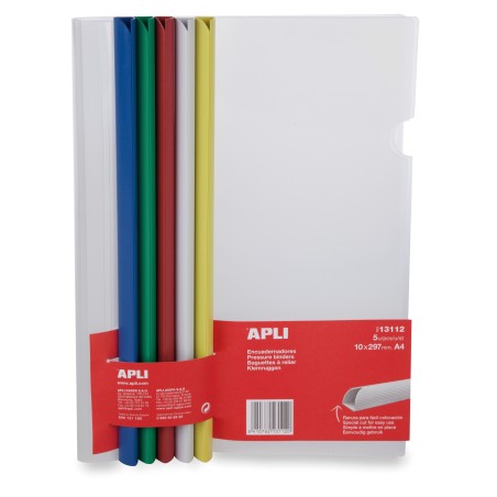 Apli Encuadernadores Deslizantes en Colores Surtidos 10x297mm con Funda Transparente - Ranura para Facil Insercion de Hojas - Pa