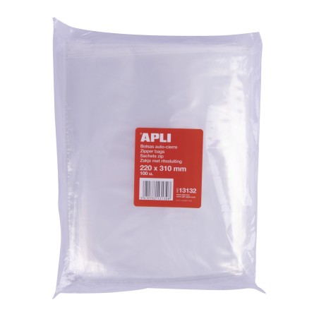 Apli Bolsas Zip Auto Cierre Transparentes 220x310mm - Material LDPE - Cierre Seguro y Facil Manipulacion - Uso Alimenticio - Ide