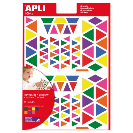 Apli Gomets Triangulares Removibles - Tamaños Surtidos - 648 Gomets por Bolsa - Desarrollo de Habilidades y Creatividad - Colore
