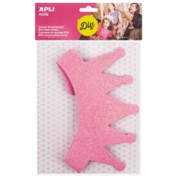 Apli Corona de Goma Eva Rosa con Purpurina - Cable Elastico Ajustable - Personalizable con Formas de Goma Eva, Fieltro, Pegatina