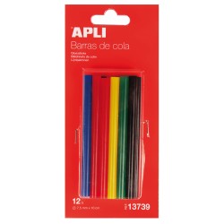 Apli Recambio de Barras de Adhesivo Termofusible - Ø7.5mmx10cm - 12 Barras en 6 Colores Surtidos - Adhesion Instantanea en Multi