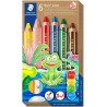 Staedtler Noris Junior Pack de 6 Lapices de Colores Extragruesos + Sacapuntas - 3 en 1, Lapiz, Cera y Acuarelable - Colores Surt