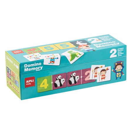 Apli Caja Multijuego - 2 Juegos: Memory Disfraces 30 Piezas y Domino Numeros y Animales 36 Piezas - Piezas Resistentes y Seguras