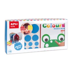 Apli Libro de Pegatinas Educativo Colores - Tamaño 100x100x40 - 10 Paginas de Carton Rigido 3mm - 5 Hojas de Gomets Removibles -