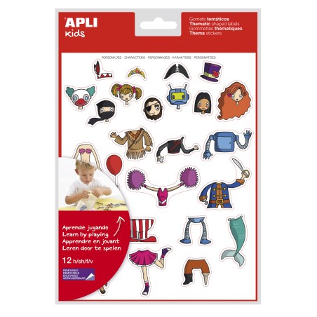 Apli Gomets Tematicos Personajes - 300 Unidades - Adhesivo Removible - Ilustraciones Divertidas - Ideal para Escuelas - Adhesivo