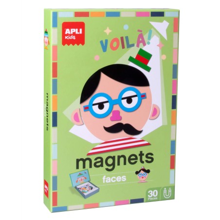 Apli Kids Juego Magnetico Caras Divertidas - Escenario Imantado de 28x18cm - 30 Fichas para Crear Personajes - Fomenta la Imagin