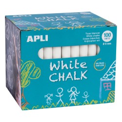 Apli Tizas Blancas Redondas - Pack de 100 Unidades Tamaño Ø 9 x 80mm - Ideales para Escribir, Dibujar y Colorear en Pizarras y P