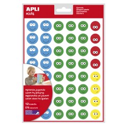 Apli Gomets Cara Feliz Ii - 576 Gomets por Bolsa - 4 Estilos de Cara Diferentes - Motivan y Premian a los Niños - Enseñan a Expr