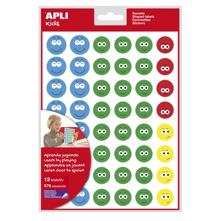Apli Gomets Cara Feliz Ii - 576 Gomets por Bolsa - 4 Estilos de Cara Diferentes - Motivan y Premian a los Niños - Enseñan a Expr