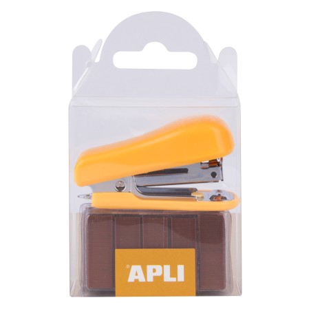 Apli Pocket Grapadora Naranja - Tamaño 56mm - Compacta y Ligera - Capacidad de Grapado Hasta 20 Hojas - Incluye 2000 Grapas del