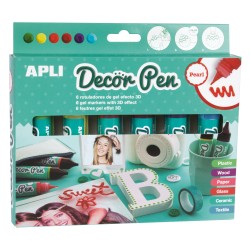 Apli Rotuladores de Gel 3D Perlados - 25ml por Unidad - Surtido de 6 Colores - Personaliza Regalos, Objetos, Tarjetas, Detalles,
