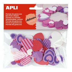 Apli Formas Goma Eva Adhesivas Corazones Estampados 40 U - Faciles de Pegar - Diseño de Corazones - 40 Unidades Por Paquete