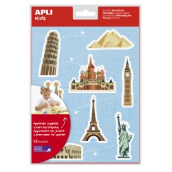 Apli Gomets Tematicos los Monumentos - 96 Unidades - Ilustraciones de Monumentos Famosos - Adhesivo Removible - Ideal para Escue